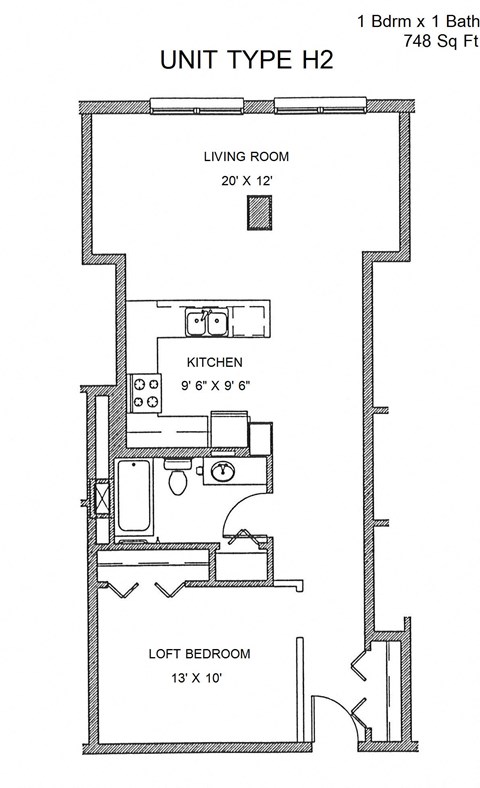 Residences at Capitol Heights Apartment 2D floor plan - Cottonwood